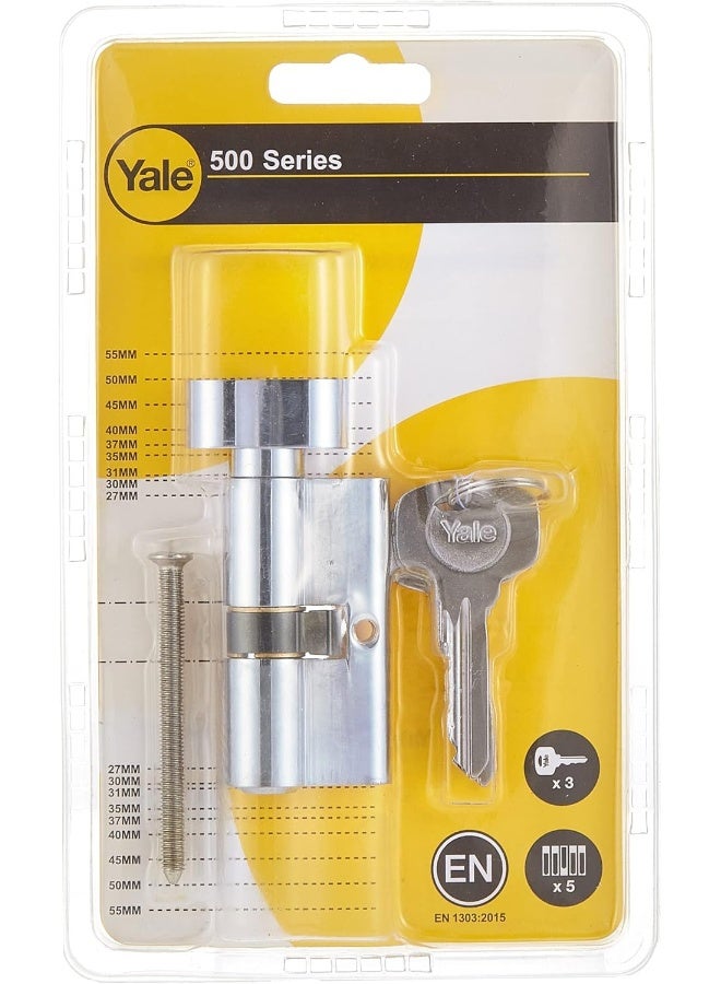 Yale Cylinder Double Euro Profile Key + Knob 60mm 30+30 Polished Chrome 500 Series - Image 1