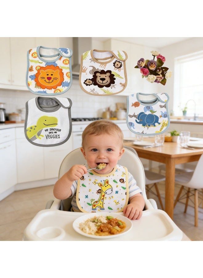 CESETH 5-Piece Animal-Pattern Baby Bib, Soft Cotton Absorbent Bib With Adjustable Fasteners, Reusable Bib Suitable For Infants And Young Children. - Image 3
