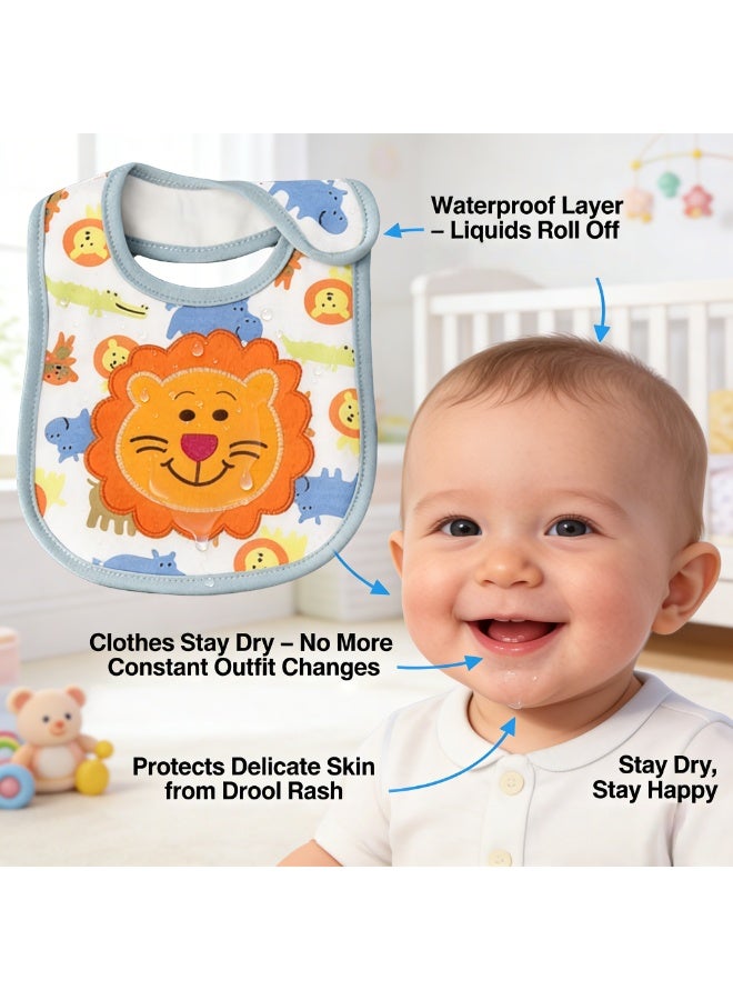 CESETH 5-Piece Animal-Pattern Baby Bib, Soft Cotton Absorbent Bib With Adjustable Fasteners, Reusable Bib Suitable For Infants And Young Children. - Image 2