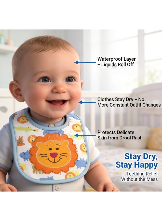 CESETH 5-Piece Animal-Pattern Baby Bib, Soft Cotton Absorbent Bib With Adjustable Fasteners, Reusable Bib Suitable For Infants And Young Children. - Image 4