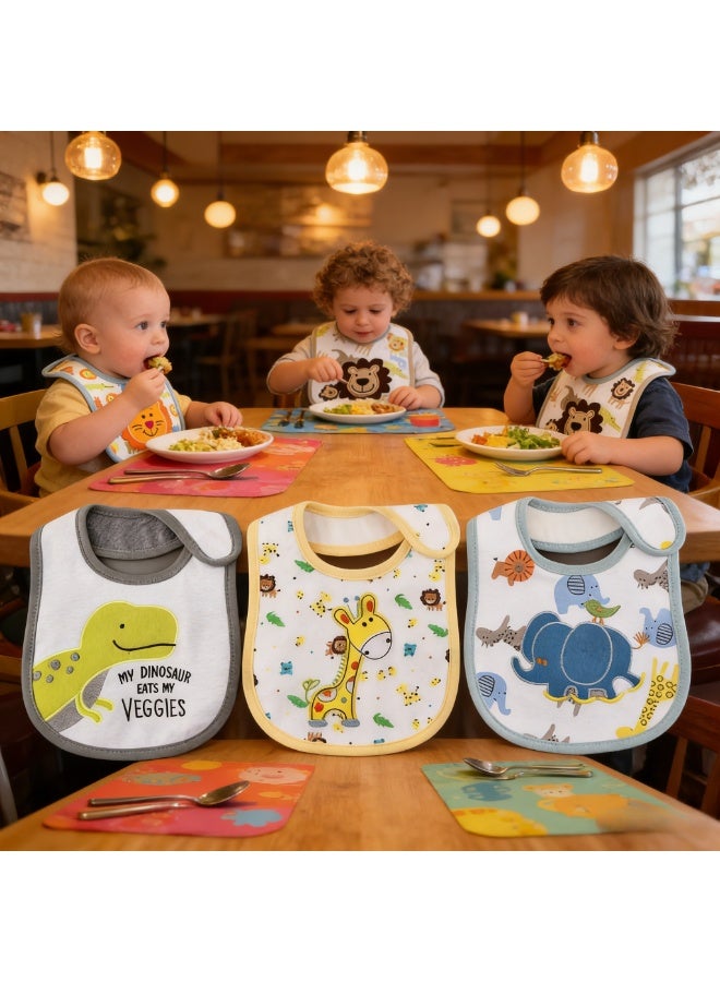 CESETH 5-Piece Animal-Pattern Baby Bib, Soft Cotton Absorbent Bib With Adjustable Fasteners, Reusable Bib Suitable For Infants And Young Children. - Image 5