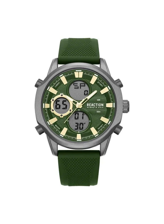 كينيث كول ريأكشن Green Dial Green Silicone Strap Analog-digital Watch for Men, 46mm