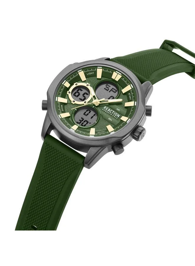 كينيث كول ريأكشن Green Dial Green Silicone Strap Analog-digital Watch for Men, 46mm