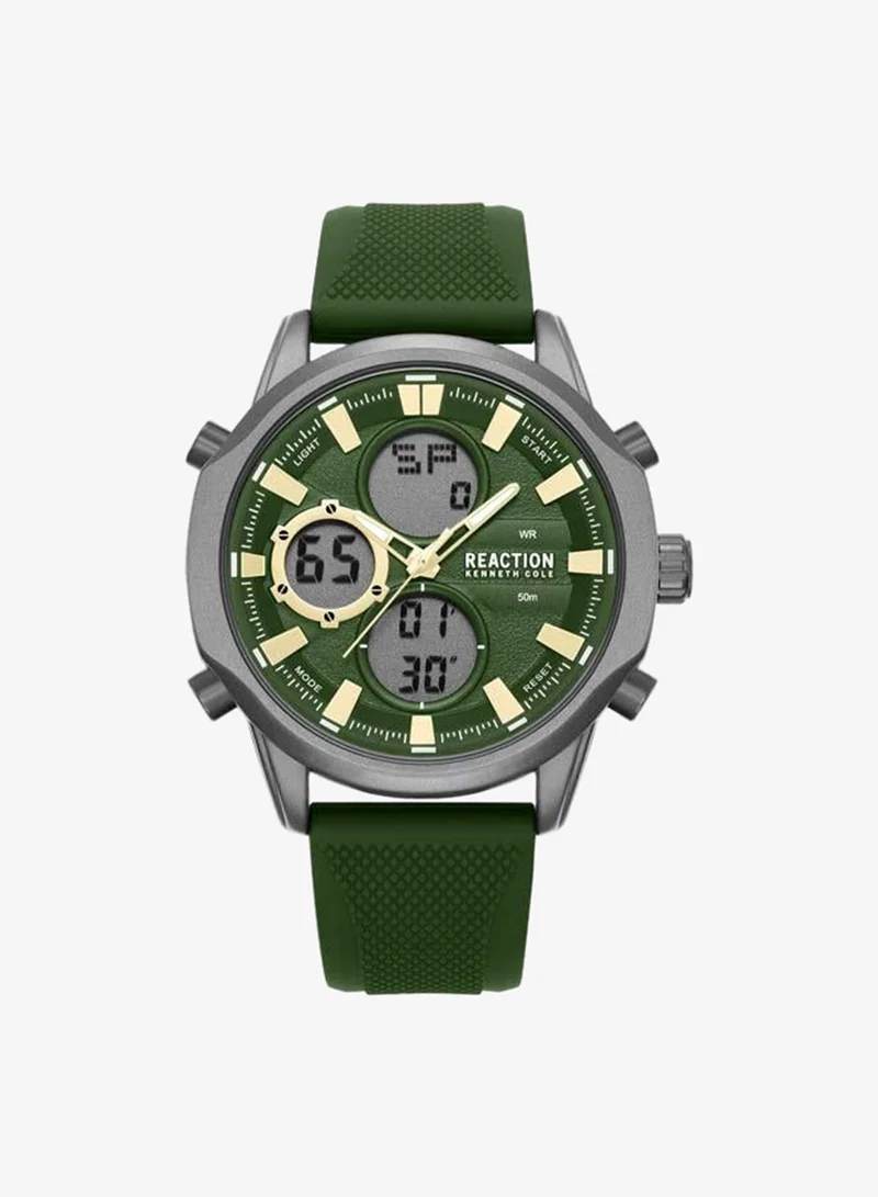 Kenneth Cole Reaction Green Dial Green Silicone Strap Analog-digital Watch for Men, 46mm