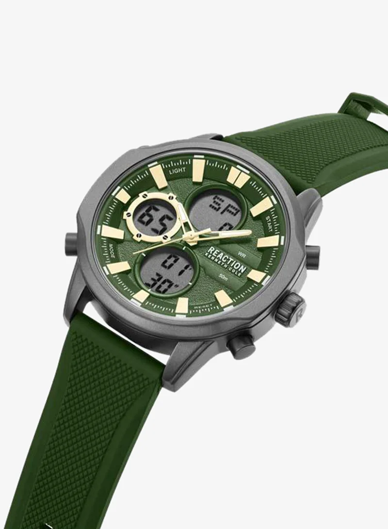 Kenneth Cole Reaction Green Dial Green Silicone Strap Analog-digital Watch for Men, 46mm