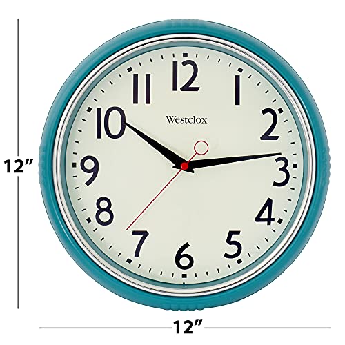 Westclox Retro Wall Clock for Kitchen, Bedroom, or Living Room – Vintage Quartz Analog Wall Clock with Chrome Bezel & Dome Glass Lens, Easy-to-Read Numbers (Teal, 12") - Image 2