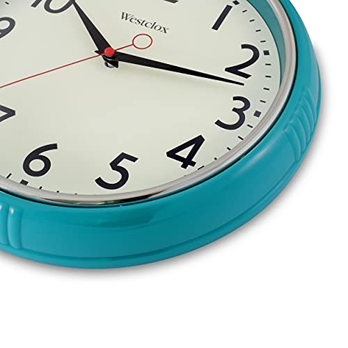 Westclox Retro Wall Clock for Kitchen, Bedroom, or Living Room – Vintage Quartz Analog Wall Clock with Chrome Bezel & Dome Glass Lens, Easy-to-Read Numbers (Teal, 12") - Image 3