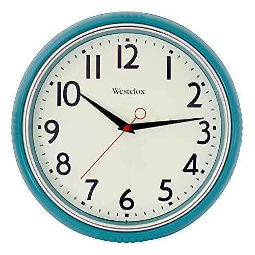 Westclox Retro Wall Clock for Kitchen, Bedroom, or Living Room – Vintage Quartz Analog Wall Clock with Chrome Bezel & Dome Glass Lens, Easy-to-Read Numbers (Teal, 12") - Image 1