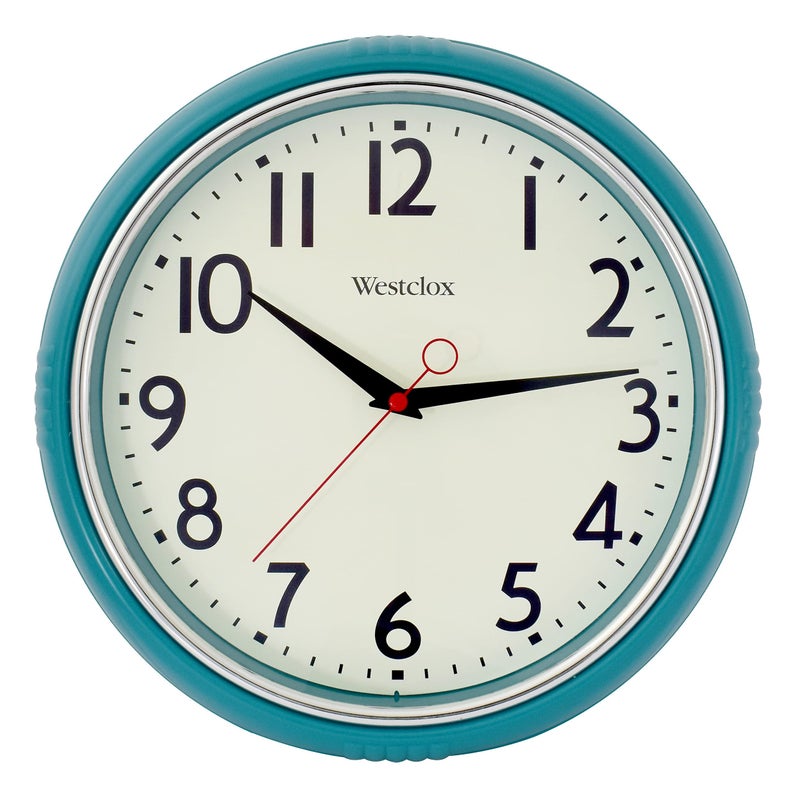 Westclox Retro Wall Clock for Kitchen, Bedroom, or Living Room – Vintage Quartz Analog Wall Clock with Chrome Bezel & Dome Glass Lens, Easy-to-Read Numbers (Teal, 12") - Image 5