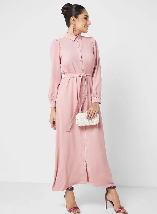 Refka by modanisa Embellished Button Detail Dress