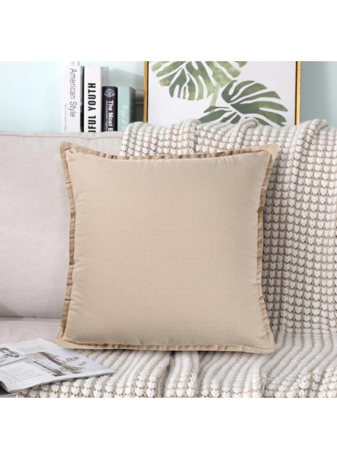 Eminence Home 2 Piece Cushion Cover Set Beige - 100% Pure Cotton 50x50cm - Image 1