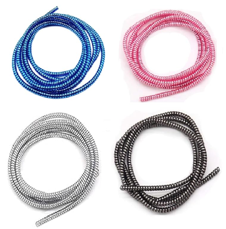 LOOPRED Cable Protector, Metallic Spiral Wire Organizer, 150 cm Plastic Cord Management for iPhone and Android Charging Cables (Multicolour Pack 4) - Image 1