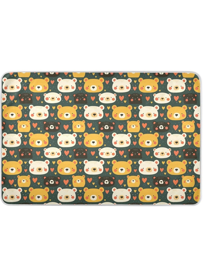 GGOOT Cute Bear Faces Deep Green Extra Large Resuable Bed Underpads Waterproof Washable Pets Potty Training Mat Slip-Resistant Toddler Bedding Products for Infant Baby 52" L x 34" W - Image 1