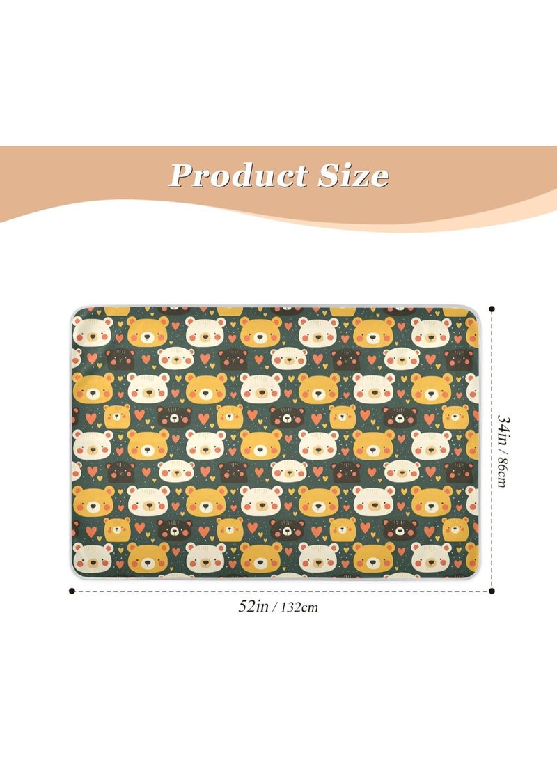 GGOOT Cute Bear Faces Deep Green Extra Large Resuable Bed Underpads Waterproof Washable Pets Potty Training Mat Slip-Resistant Toddler Bedding Products for Infant Baby 52" L x 34" W - Image 2