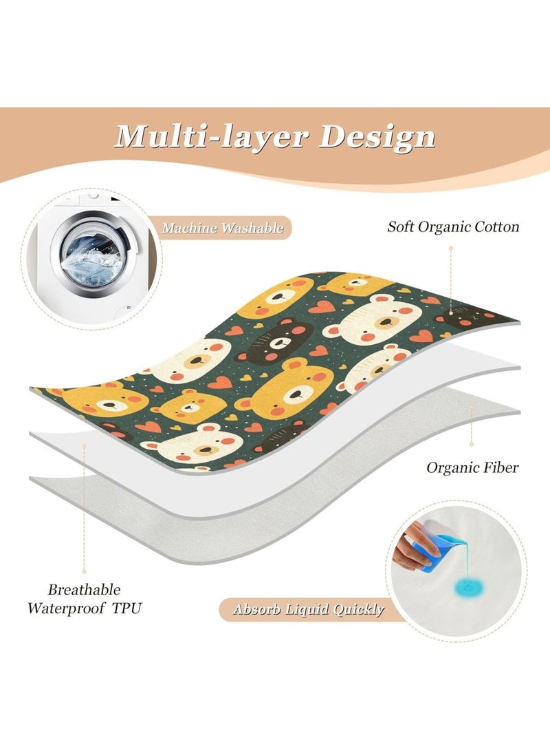 GGOOT Cute Bear Faces Deep Green Extra Large Resuable Bed Underpads Waterproof Washable Pets Potty Training Mat Slip-Resistant Toddler Bedding Products for Infant Baby 52" L x 34" W - Image 3