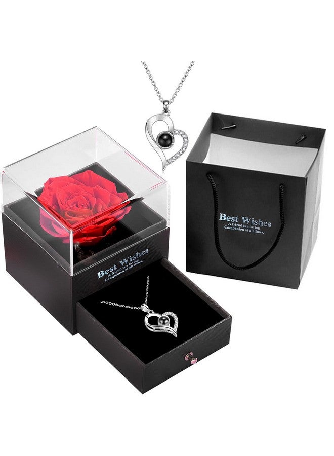TIED RIBBONS TIED RIBBONS Birthday Gift for Girls Girlfriend Wife Mom Mother Girls Women Friends Anniversary Wedding Valentine Gift Preserved Red Rose Flower Box with I Love You in 100 Languages (Silver Necklace)  - Image 3