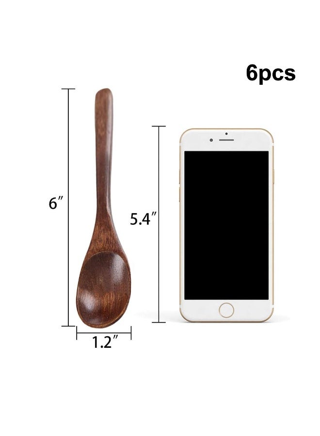HANSGO Wooden Spoons for Eating, 6PCS Small Wooden Soup Spoons for Honey Coffee Stirring Tea Jam Bath Salts, 6 Inches - Image 2