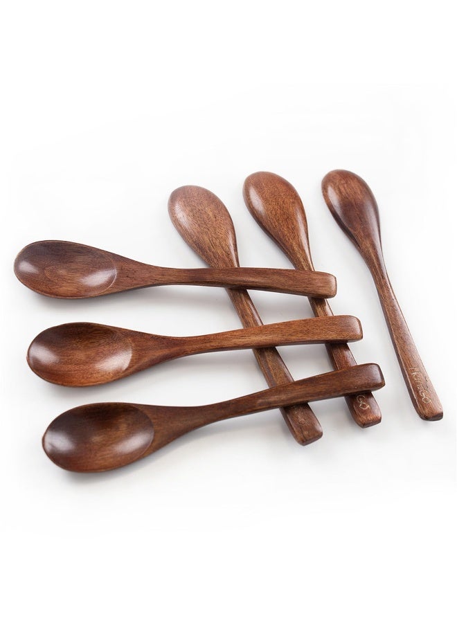 HANSGO Wooden Spoons for Eating, 6PCS Small Wooden Soup Spoons for Honey Coffee Stirring Tea Jam Bath Salts, 6 Inches - Image 1