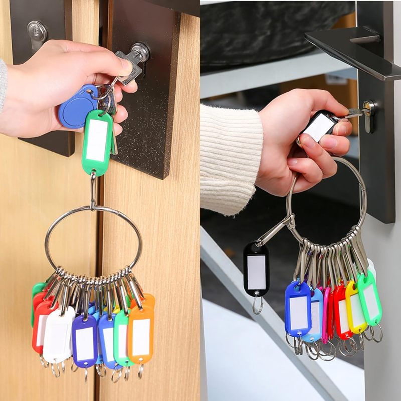 Portable Key Organizer: 20 Multicolor Write-On Tags, 20 Detachable Spring Hooks, 3.3-Inch Main Ring - Compact Lightweight Wrist-Worn Design, Durable Polypropylene Labels With Transparent Windows - Key - Image 2