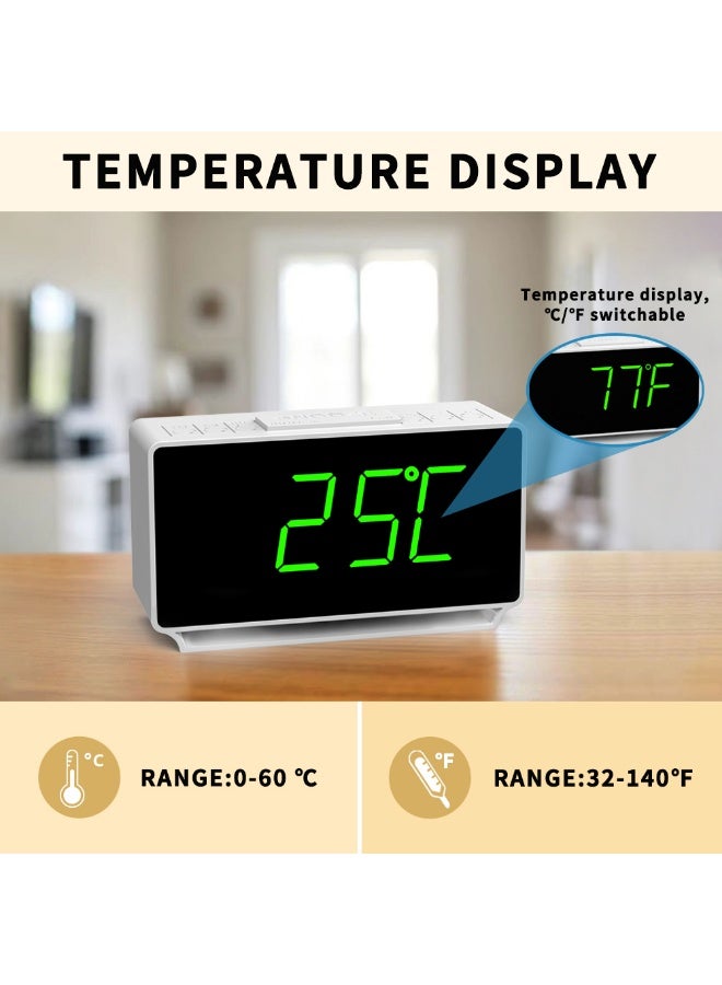 آي توما ساعة منبه رقمية ليد مزودة بمنفذ يو إس بي للمكتب مع عرض درجة الحرارة وإضاءة ليلية - أبيض/أسود - Image 4