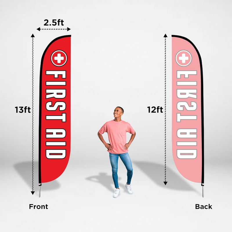 LookOurWay LookOurWay Feather Flag Set 12 ft Advertising Flag with Fiberglass Poles and Ground Spike for Business Promotion Financial Services Themed First Aid  - Image 4