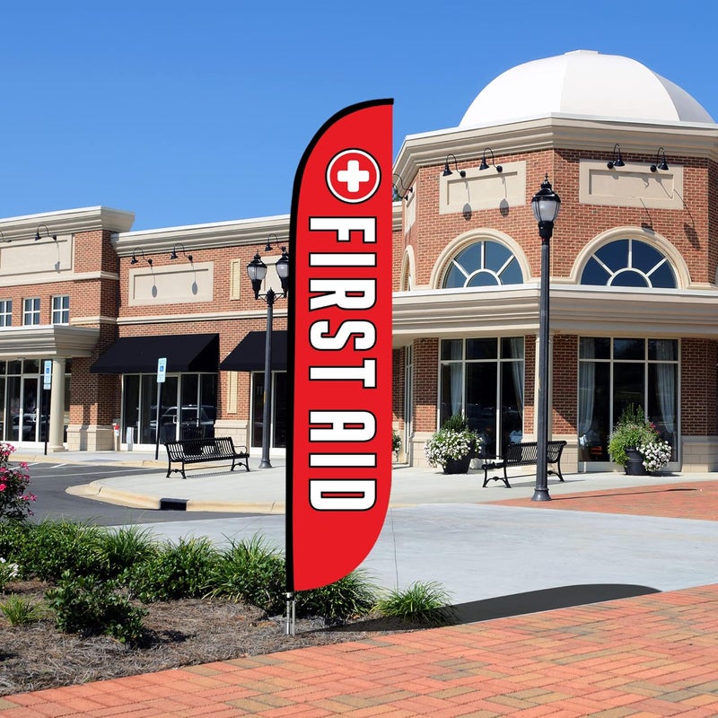 LookOurWay LookOurWay Feather Flag Set 12 ft Advertising Flag with Fiberglass Poles and Ground Spike for Business Promotion Financial Services Themed First Aid  - Image 5