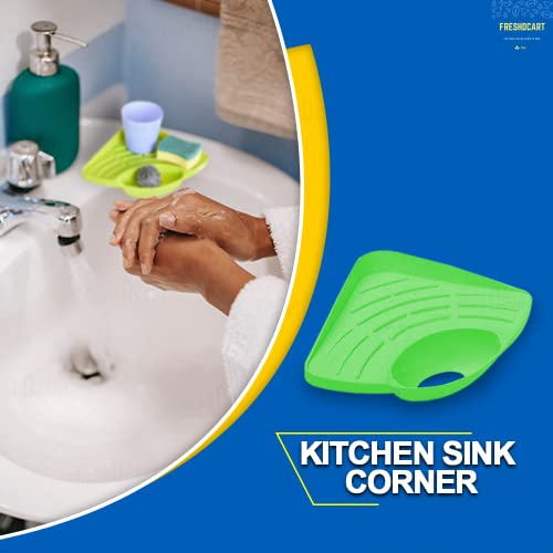 FreshDcart Kitchen Soap Stand for Sink with Tray – Compact Plastic Kitchen Soap Stand for Sink, Corner Storage Rack for Sponge, Scrubber & Dish Soap (Green, Pack of 1) - Image 4