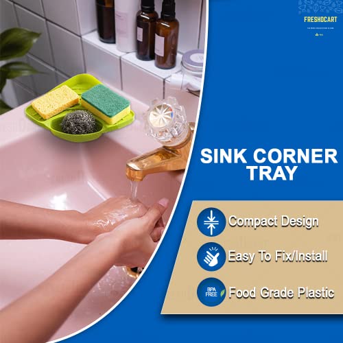 FreshDcart Kitchen Soap Stand for Sink with Tray – Compact Plastic Kitchen Soap Stand for Sink, Corner Storage Rack for Sponge, Scrubber & Dish Soap (Green, Pack of 1) - Image 3