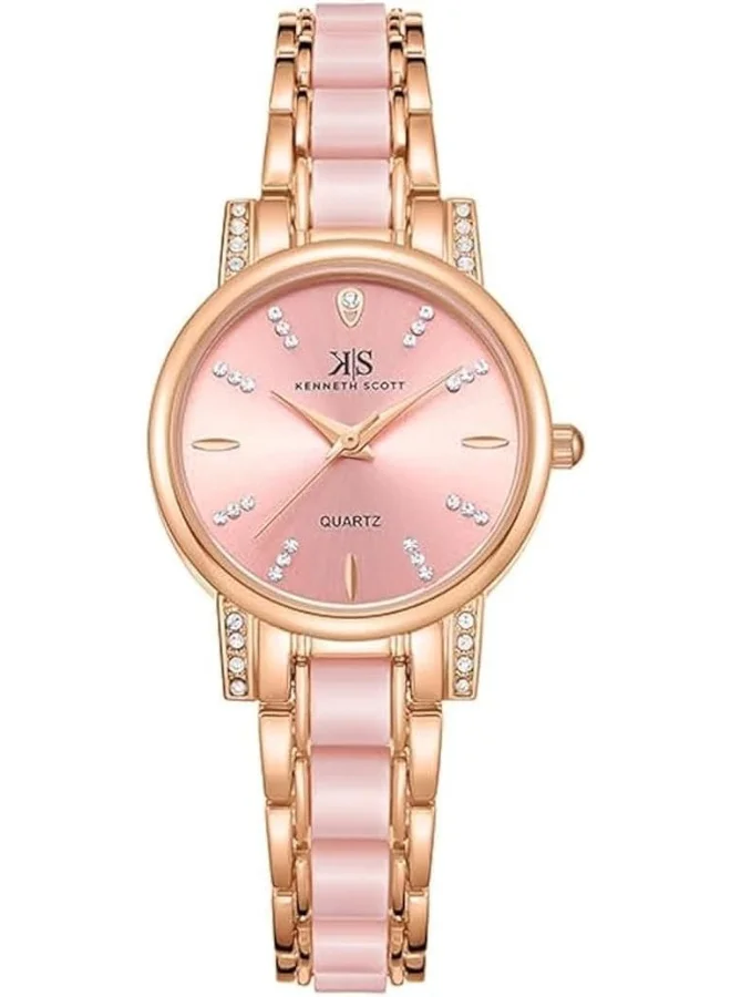 كينيث سكوت Kenneth Scott Women's PE21 Movement Watch, Analog Display and Resin+Alloy Strap - K23547-KCPP, Pink
