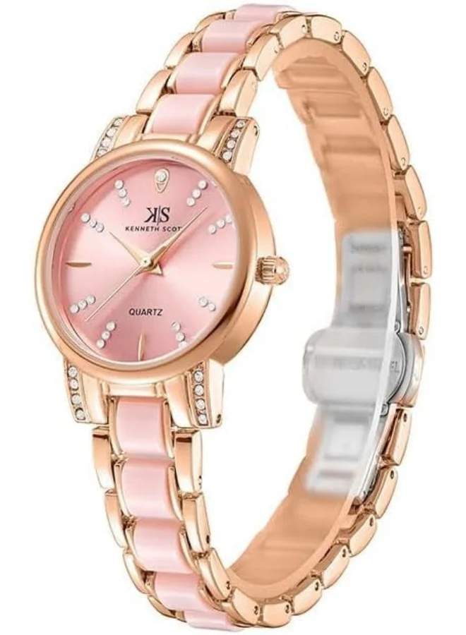 كينيث سكوت Kenneth Scott Women's PE21 Movement Watch, Analog Display and Resin+Alloy Strap - K23547-KCPP, Pink