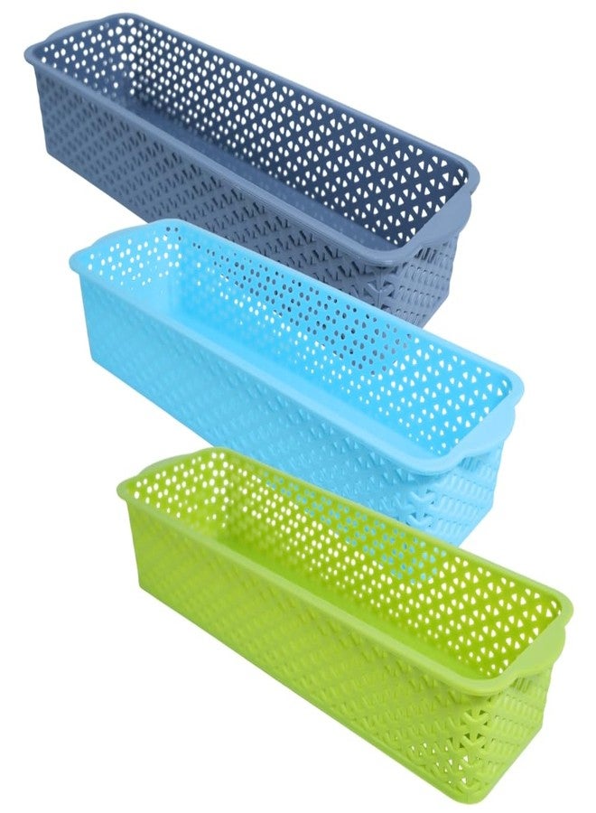 MORVI Storex Multi-Purpose Plastic Storage Basket|Durable Stackable Organizer Tokri For Home,Kitchen,Bathroom & Office| Drawer Tray,Cutlery,Cosmetics,Stationery|Set Of 3|Grey Blue Green - Image 1