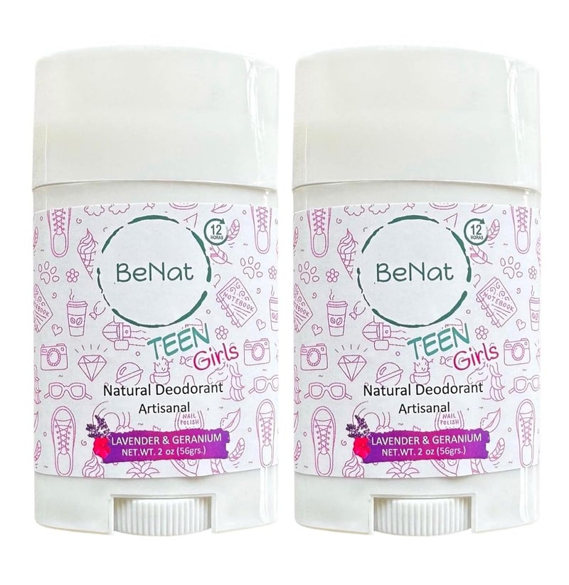 2-Pack All Natural Deodorant For Teen Girls 100% Natural Aluminum-Free Carcinogen Free Kids Deodorant For Girls Clinically Proven To Be Safe For Children and Teenagers