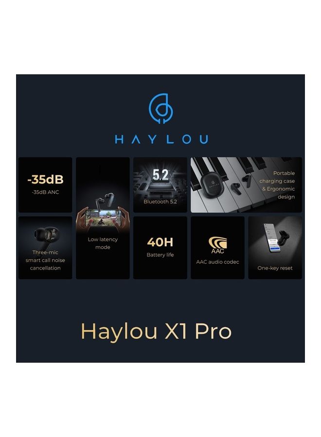هايلو X1 Pro سماعات أذن لاسلكية لإلغاء الضوضاء المزدوجة - 35 ديسيبل Hybrid ANC 40H عمر البطارية AAC Audio Codec - Image 4