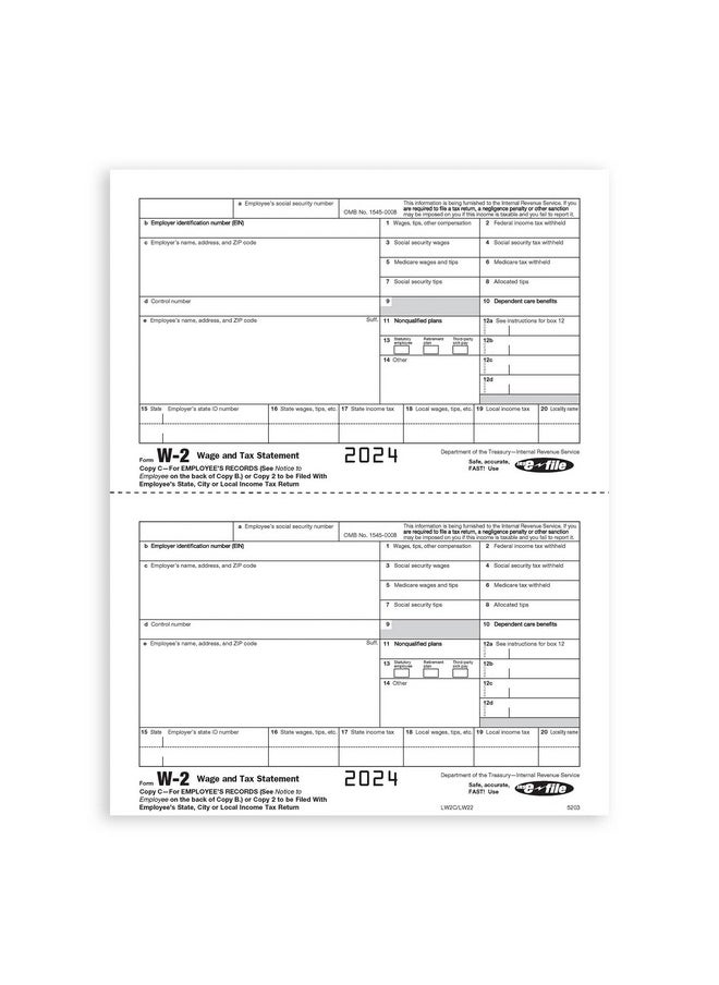 Blue Summit Supplies 2024 W2 4 Part Tax Forms Kit, 25 Employee Kit Of Laser Tax Forms Designed For Quickbooks And Accounting Software  - Image 5