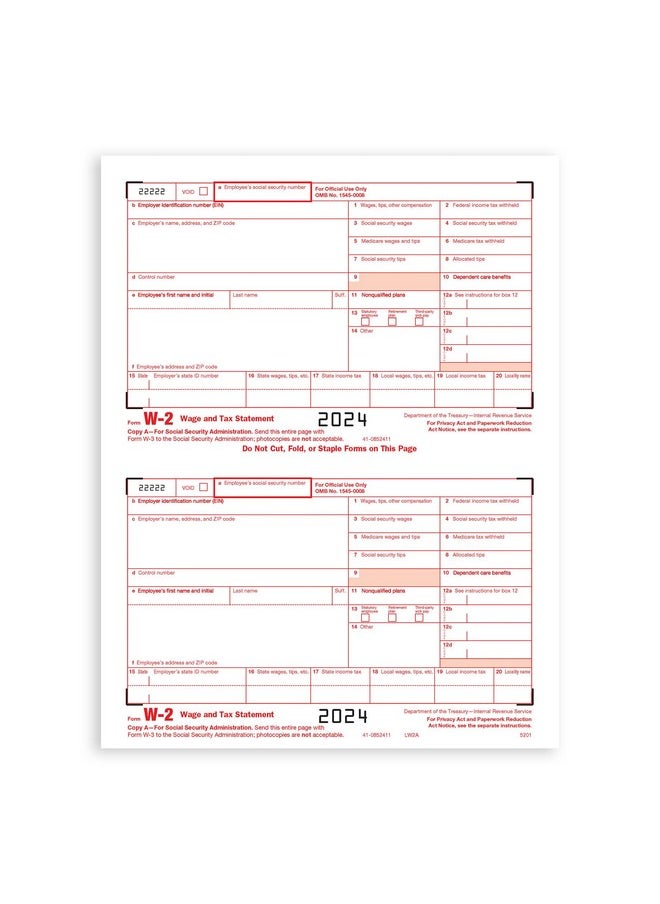 Blue Summit Supplies 2024 W2 4 Part Tax Forms Kit, 25 Employee Kit Of Laser Tax Forms Designed For Quickbooks And Accounting Software  - Image 3