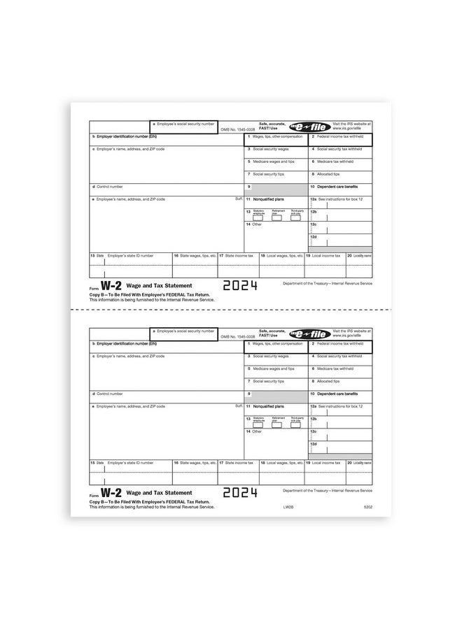 Blue Summit Supplies 2024 W2 4 Part Tax Forms Kit, 25 Employee Kit Of Laser Tax Forms Designed For Quickbooks And Accounting Software  - Image 4