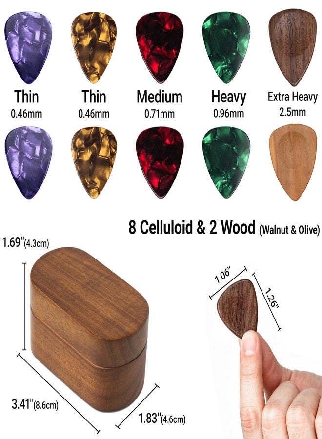 Onmiwod Guitar Pick Holder Set with 2 Color Wood Picks and 8 Celluloid Picks in 3 Thicknesses, Wooden Guitar Pick Case, Mini Jewelry Box, Guitar Music Accessories Gifts for Guitar Lover Player - Image 3