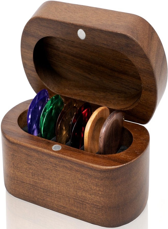 Onmiwod Guitar Pick Holder Set with 2 Color Wood Picks and 8 Celluloid Picks in 3 Thicknesses, Wooden Guitar Pick Case, Mini Jewelry Box, Guitar Music Accessories Gifts for Guitar Lover Player - Image 1