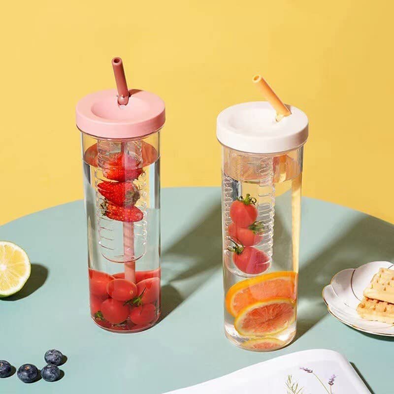 ANKZWEE Multipurpose Plastic Fruit Infuser Water Bottle with Straw Cup Filter 700Ml Pack of 1 Multicolor - Image 4