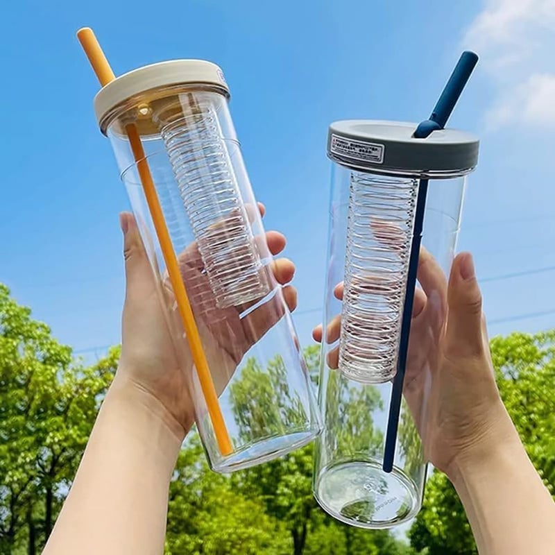 ANKZWEE Multipurpose Plastic Fruit Infuser Water Bottle with Straw Cup Filter 700Ml Pack of 1 Multicolor - Image 1