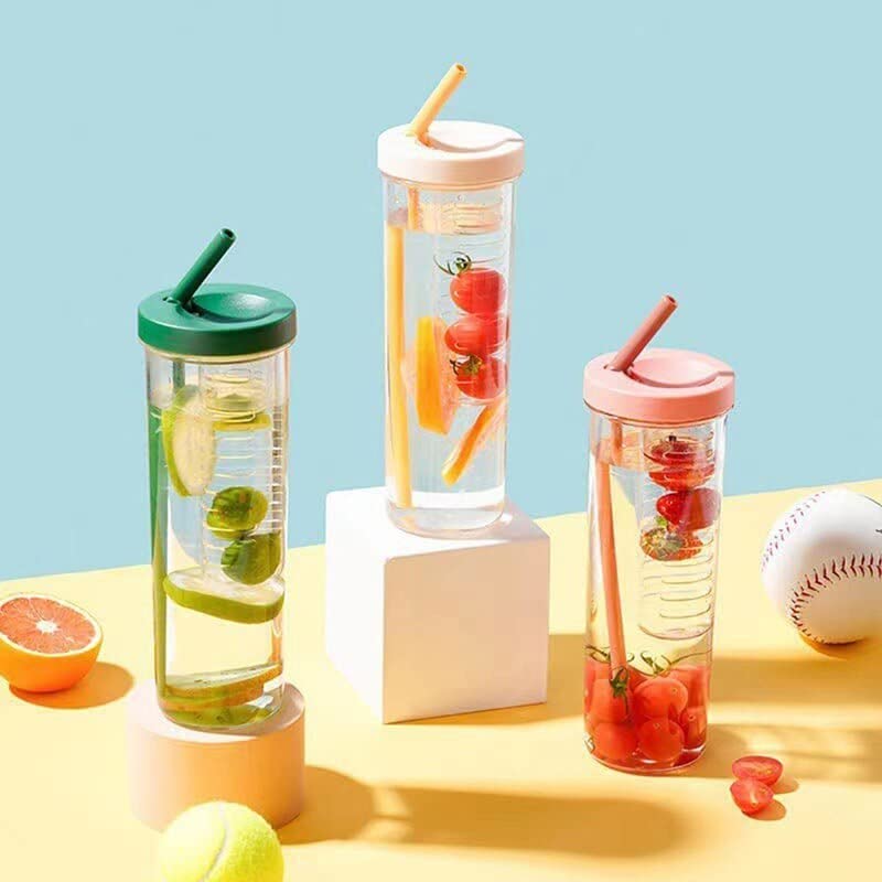 ANKZWEE Multipurpose Plastic Fruit Infuser Water Bottle with Straw Cup Filter 700Ml Pack of 1 Multicolor - Image 3