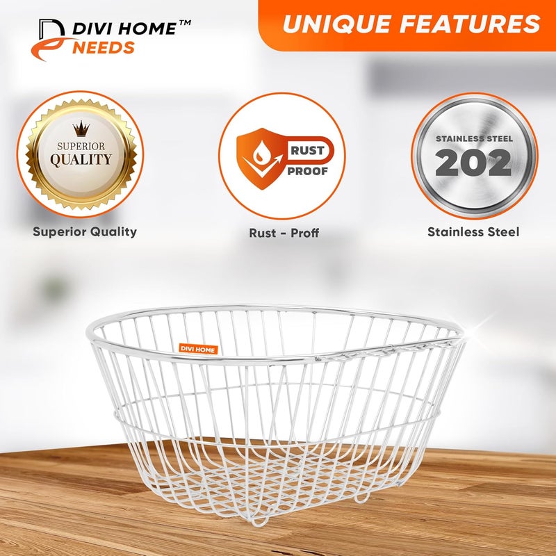 DIVI HOME NEEDS Divi Homes Stainless Steel Kitchen Basket with Spoon Holders Short Sleek and Spacious Dish Rack Organizer Ideal for Storing Plates Bowls Cutlery and Utensils Oval Basket  - Image 5