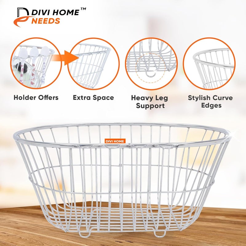 DIVI HOME NEEDS Divi Homes Stainless Steel Kitchen Basket with Spoon Holders Short Sleek and Spacious Dish Rack Organizer Ideal for Storing Plates Bowls Cutlery and Utensils Oval Basket  - Image 4