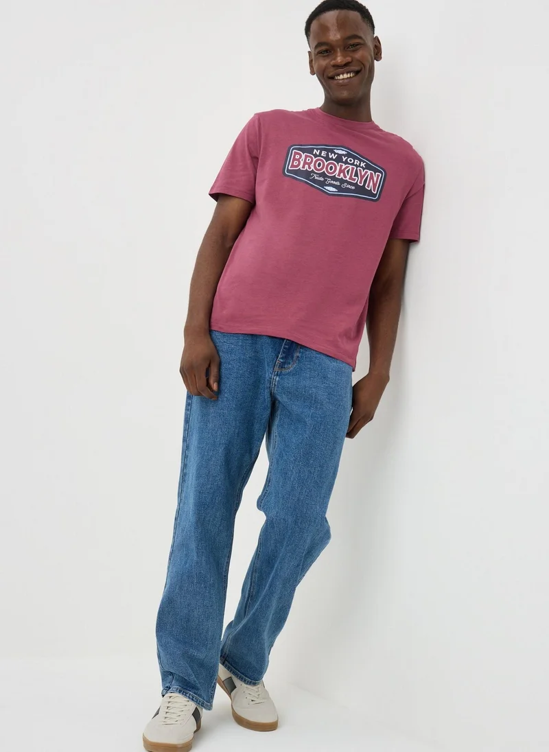 Matalan Maroon Brooklyn Print T-Shirt