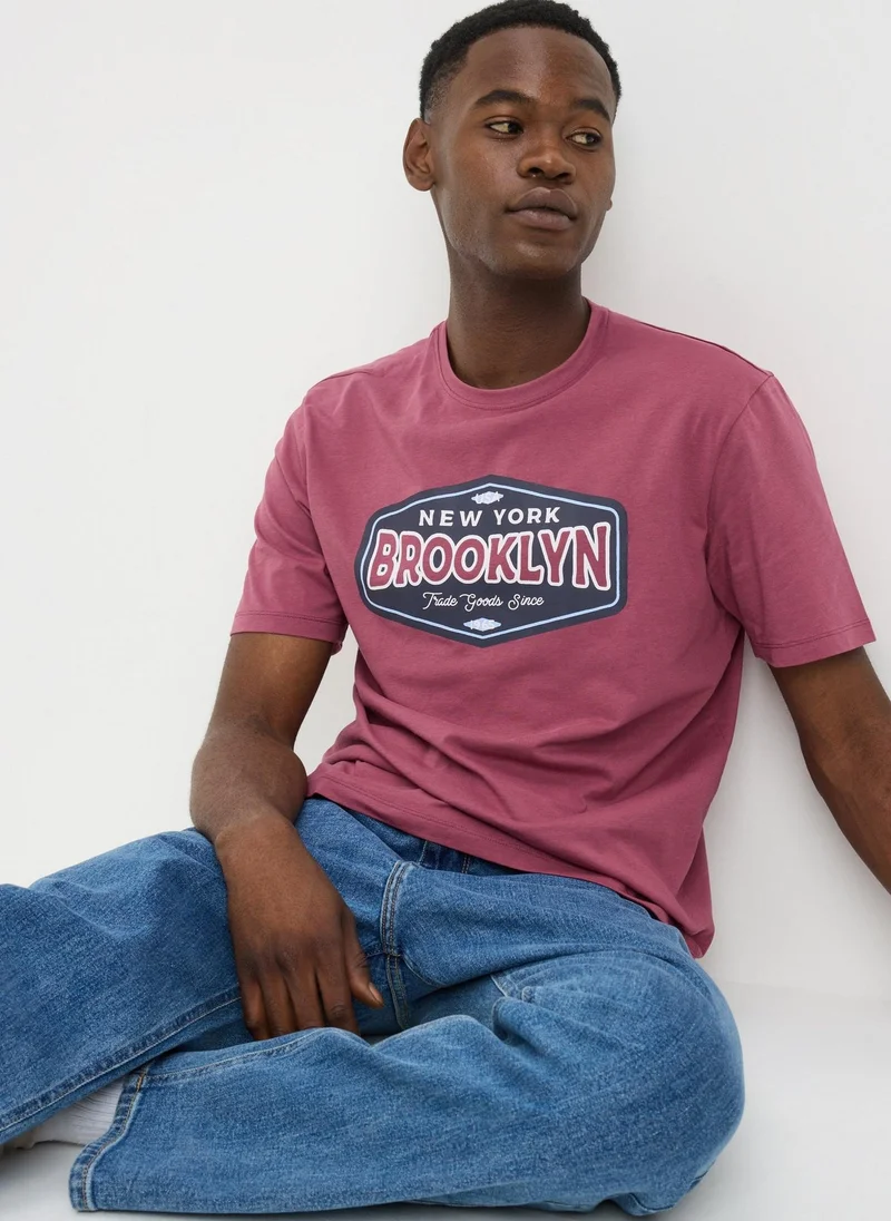Matalan Maroon Brooklyn Print T-Shirt