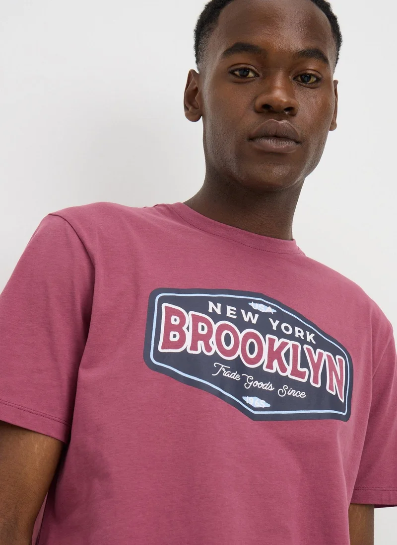 Matalan Maroon Brooklyn Print T-Shirt