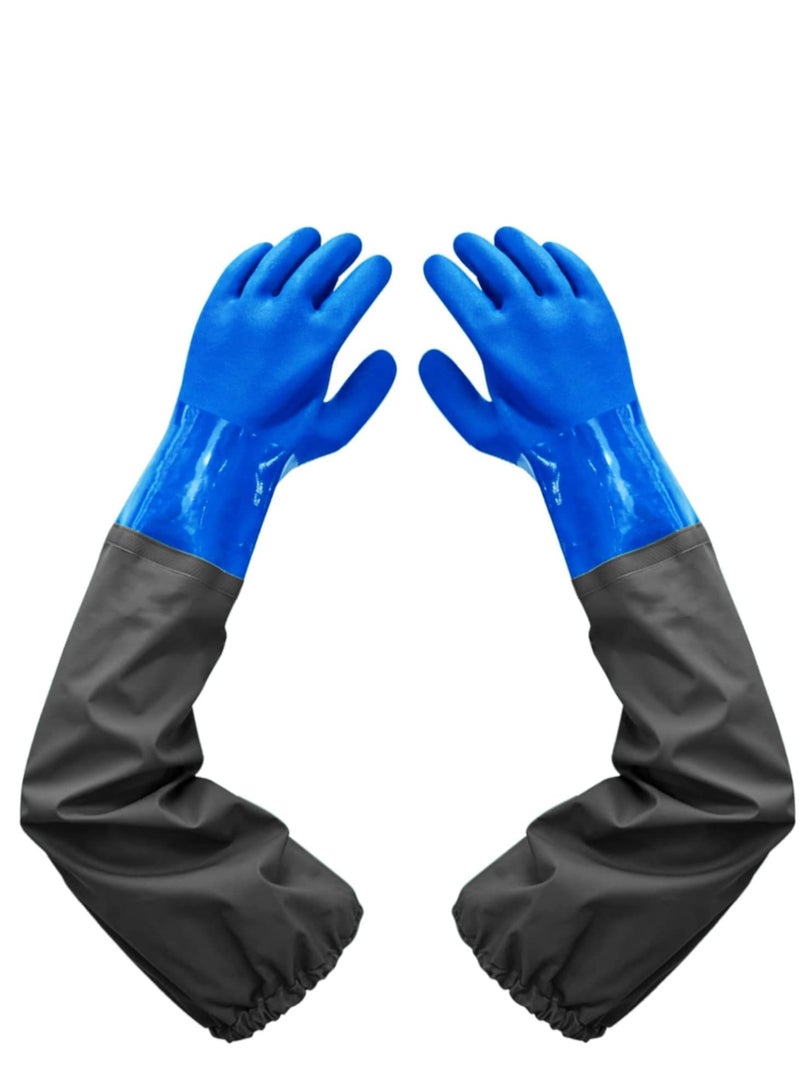 PVC Chemical Resistant Gloves, Long Rubber Gloves, Long Waterproof Gloves and Heavy Duty Waterproof Gloves for Chemical and Acid Work, 25 inches, Large-(Blue) - Image 1