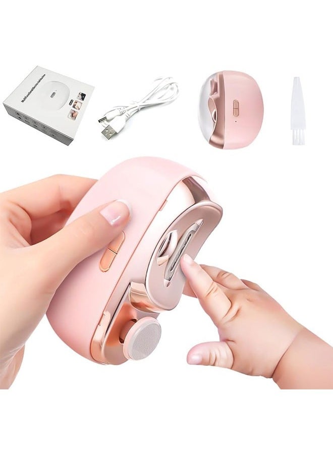 BOUND MOAT - Electric Nail Clipper with Light 2-in-1 Electric Polishing Automatic Nail Clippers Fingernail Cutter and File 2 in 1 Design USB Rechargeable Safety Fingernail Trimmer for Baby, Kids, Seniors and Adult (Pink Color) - Image 1