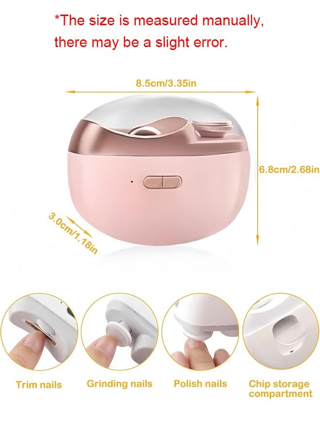 BOUND MOAT - Electric Nail Clipper with Light 2-in-1 Electric Polishing Automatic Nail Clippers Fingernail Cutter and File 2 in 1 Design USB Rechargeable Safety Fingernail Trimmer for Baby, Kids, Seniors and Adult (Pink Color) - Image 1