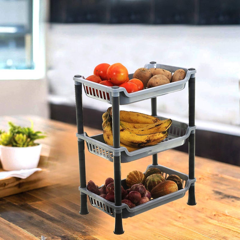 Kuber Industries Kuber industries Plastic 3 Layer Multi-Purpose Kitchen Storage Basket Rack (Grey) - CTKTC30660  - Image 2